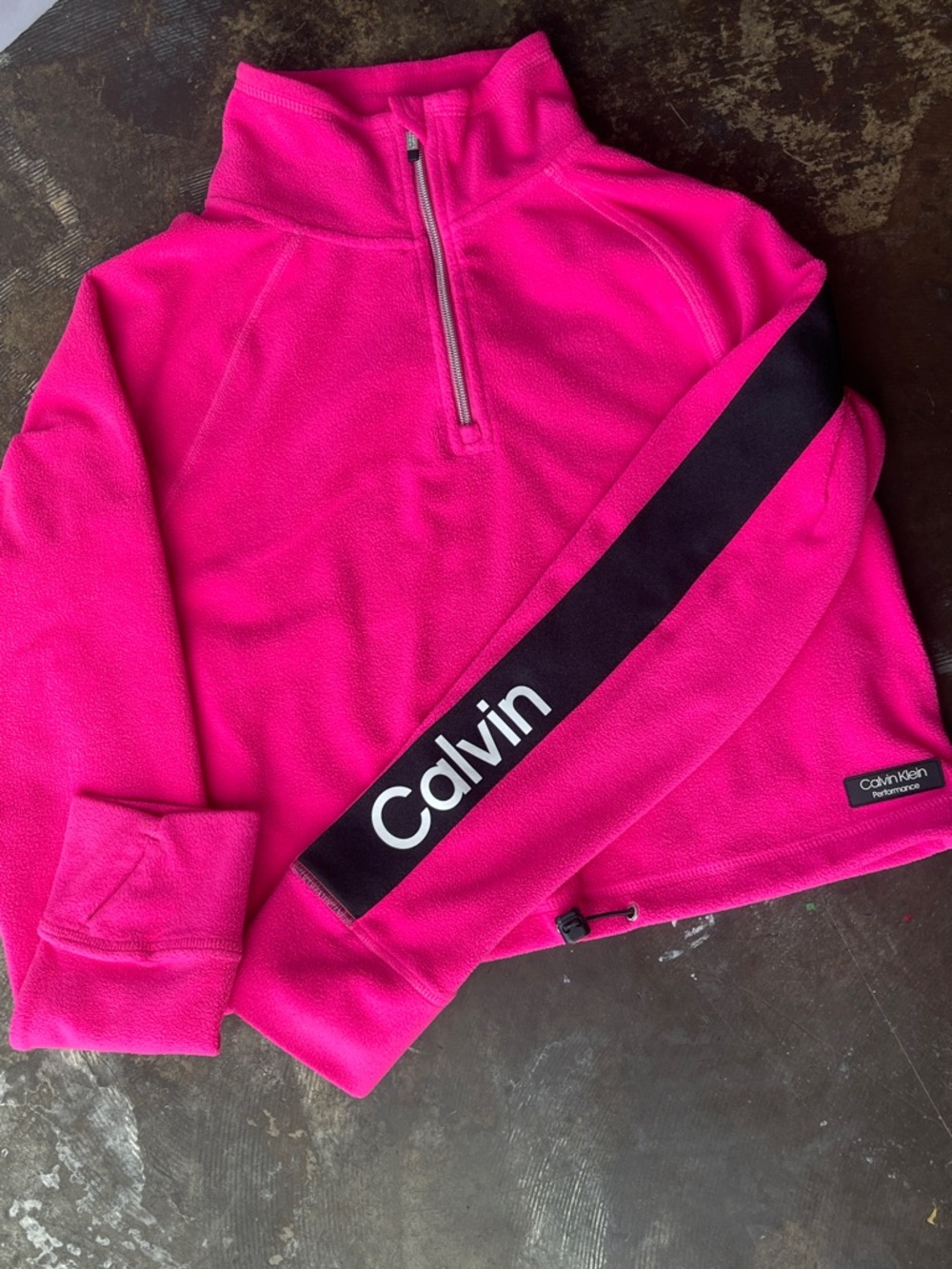 Calvin Klein Fuchsia Half-Zip Fleece Pullover with Black Sleeve Stripe